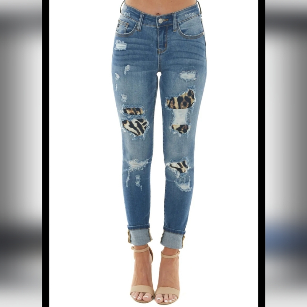 Judy Blue Leopard Patch Skinny Jeans - Blue